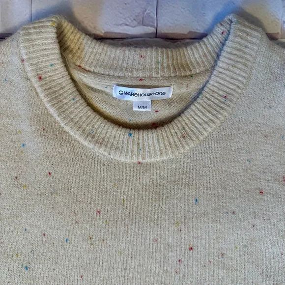Colorblock Crewneck Sweater in Cream, Brown, and Green Warehouse One Size M - Picture 3 of 4